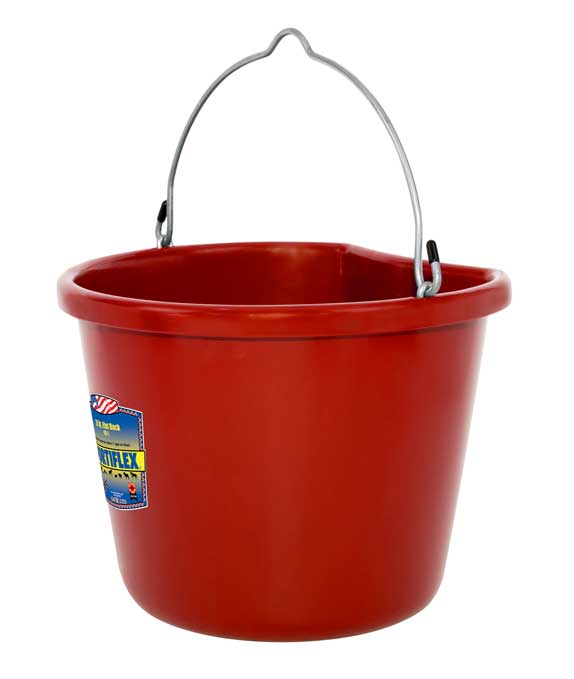 FB-1-Flat-Back-Bucket-20Qt - RED - Front-Angle - with product label