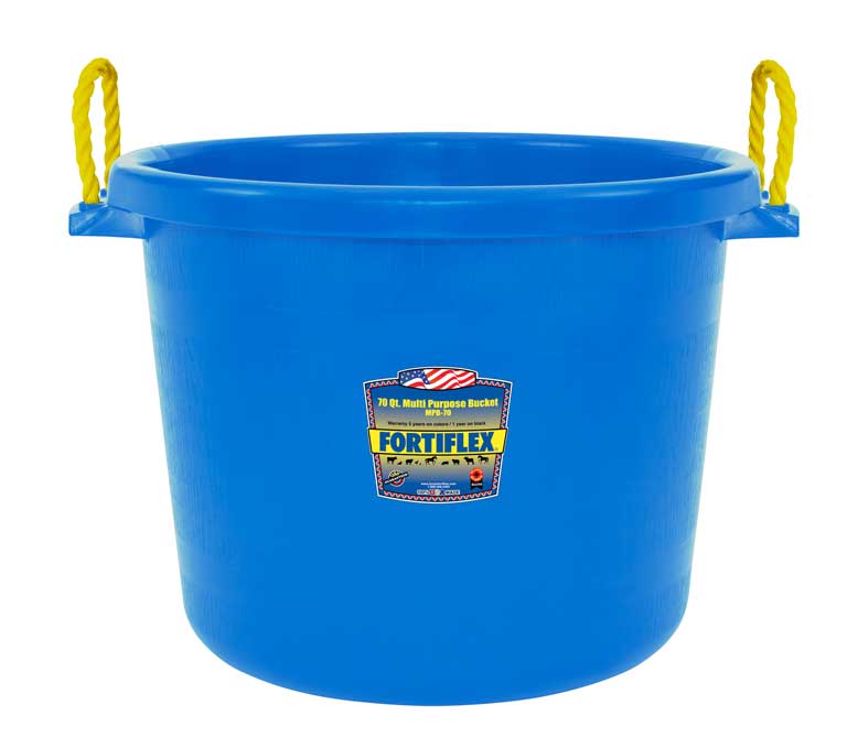 MPB-70-Multi-Purpose-Bucket-70Qt - SKY-BLUE - Front-View - with product label