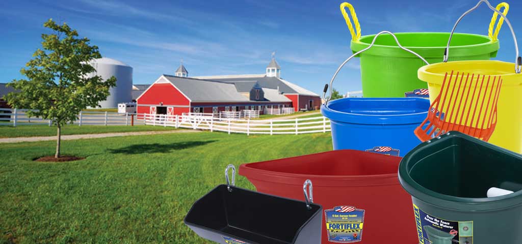 Page banner for plastic products featuring barn and farm background